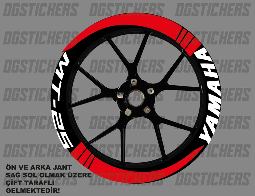 Yamaha MT-25 Standart Kırmızı-Beyaz jant sticker seti detay görseli 8