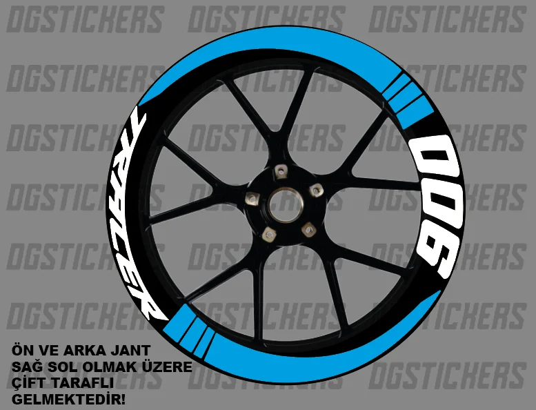 Yamaha Tracer 900 Standart Turkuaz-Beyaz jant sticker seti detay görseli 16