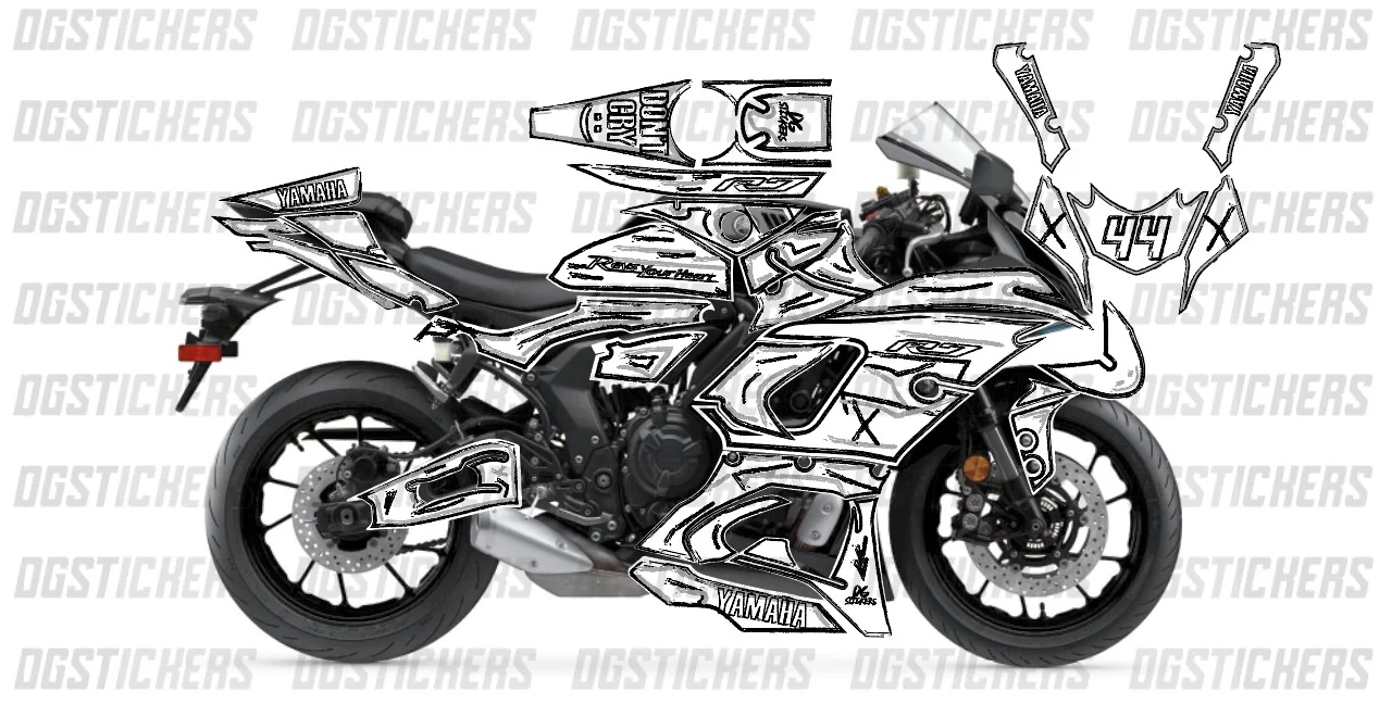 Yamaha R7 2022-2024 Cartoon Effect V2 Beyaz kaplama seti